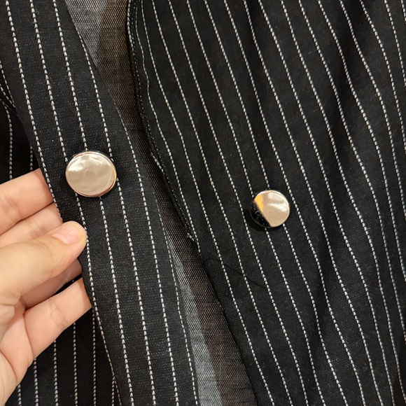 Black Striped Blazer with Gold Button - Picture 3 of 4
